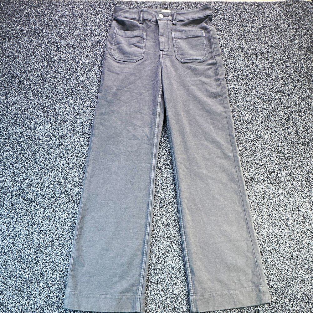 Faherty Women's Gray Twill Straight Leg Pants Mid Rise Flat Front Pockets 28